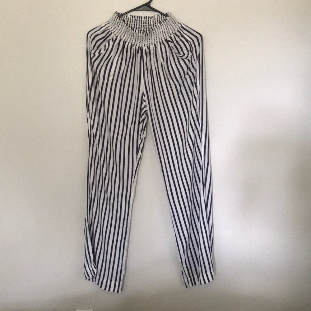 Navy and white stripped Rayon pants